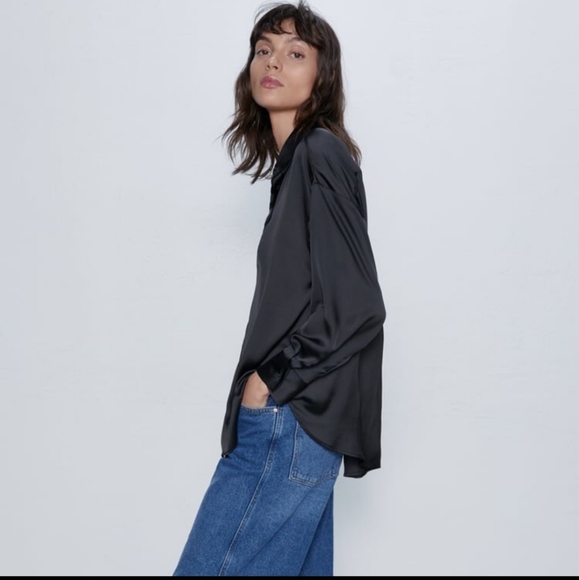 Zara Satin Effect Oversized Shirt - Picture 6 of 7